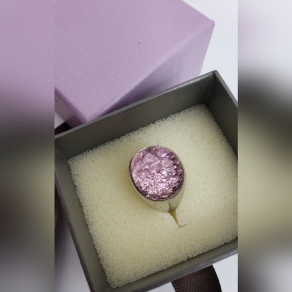 Pink Pave Design Dome Ring 925 Sterling Silver - Picture 6 of 13